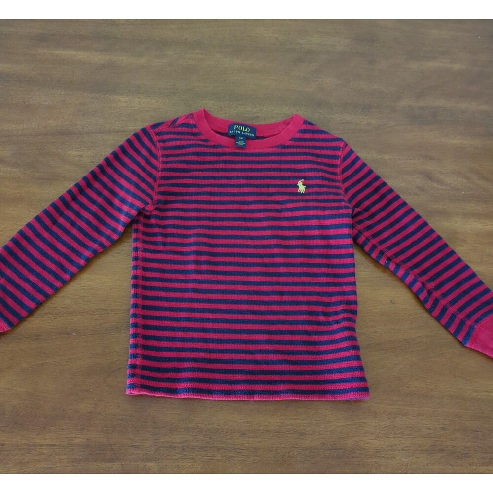 Polo Ralph Lauren kids navy blue and red stripe long sleeve polo size 4 T